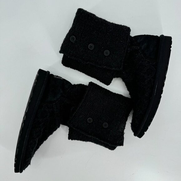 Ugg Classic Black Knit Lattice Cardy 3 Button Winter Fold Over 7 Tall Boots - Picture 7 of 9